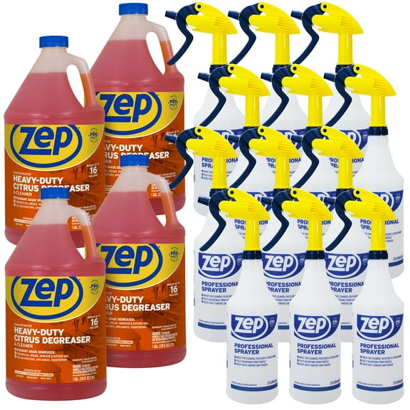 Zep Heavy-Duty Citrus Degreaser 1 Gal (Case of 4) and Cleaner Concentrate Professional Sprayer Bottle (Case of 12) - ZUCIT128 - Industrial Strength Kitchen Grade Formula