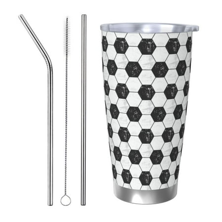 

Bingfone Soccer for 20 Oz Stainless Steel Travel Mug Double Wall Water Coffee Cup for Home Office Outdoor Works Great for Ice Drinks and Hot Beverage-Straw Three-piece Set