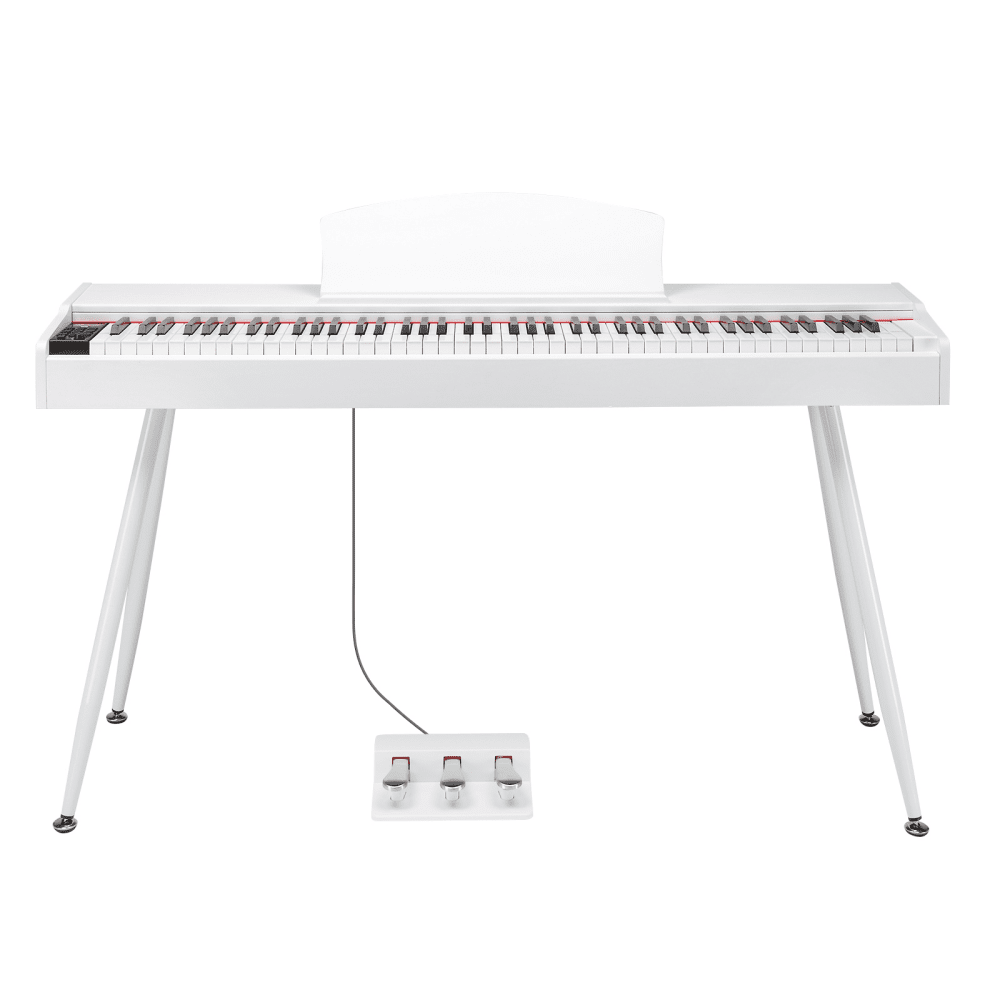 Tcbosik 88 Key Full Weighted Digital Piano with Stand, Headphone, Triple Pedals and Power Adapter for Beginners, White