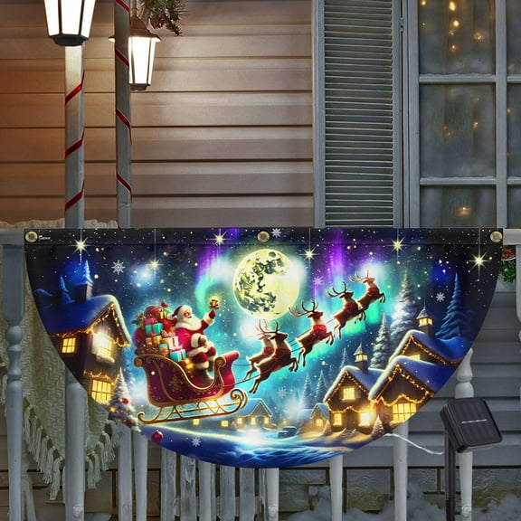 FLAGWIX Christmas Santa Sleigh Reindeer To The Moon Festive Xmas Solar Led Fan Flag TQN4250SL - USA Flags Decor Indoor Outdoor
