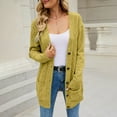 thumbnail image 2 of Womens Cardigan Long Sleeve Button Down V Neck Knit Sweater Outerwear with Pockets Solid Color Casual Loose Fit Fall Winter Women's Sweaters Yellow L, 2 of 4