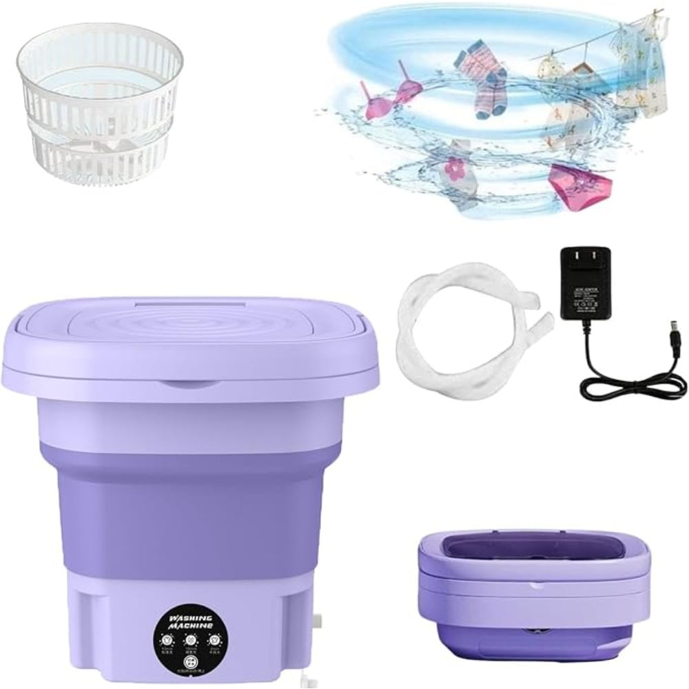 Foldable Portable Mini Washing Machine with Spin Dry Basket, Small Collapsible Laundry Washer for Underwear, Socks, Baby Clothes, Dorm, Travel Use