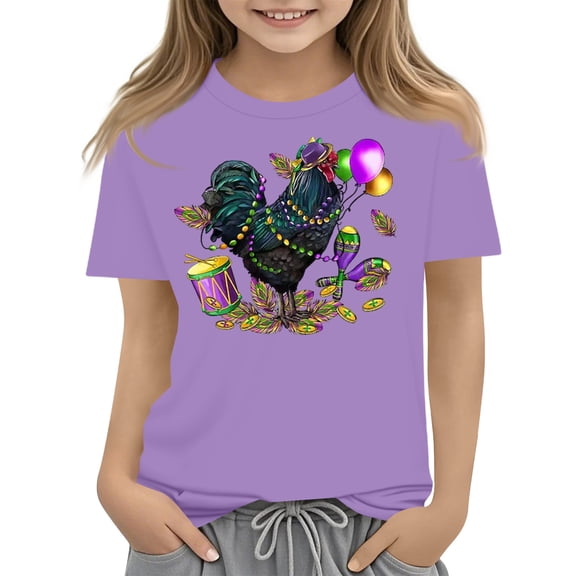 CCRFTGI Mardi Gras Shirt for Child Girls Size 10-12 Cute Carnival Themed Shirts Trendy Beads Tee Holiday Crewneck Gift T-Shirt Purple 7-8 Years