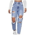 thumbnail image 2 of JNGSA Mom Jeans,Women's High Waist Straight Leg Ripped Jean Distressed Denim Pants 2023 New Washed Straight Leg Denim Trouser Streetwear Light Blue, 2 of 6