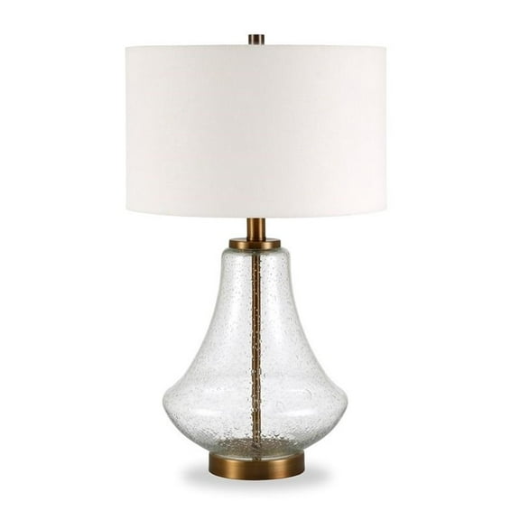 Evelyn&Zoe Traditional Seeded Glass Table Lamp with Flax Shade