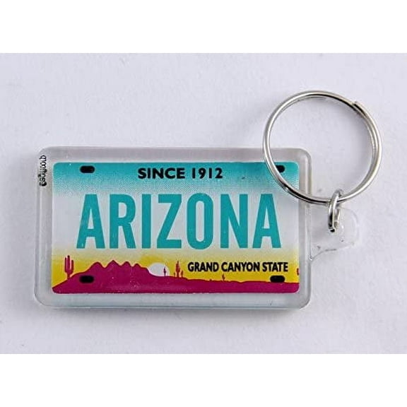 Arizona State License Plate Acrylic Rectangular Souvenir Keychain 2.5 inches X 1.5 inches