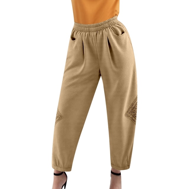New Literary Retro Plus Size Cropped Harem Pants Lace Patch Women's And Linen Slacks