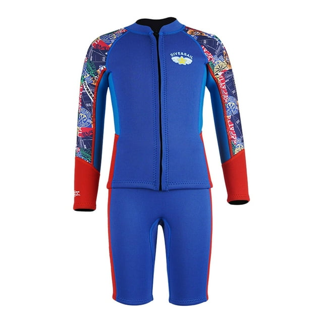 Traje de neopreno dividido para niños, traje de buceo térmico, cómodo, con cremallera frontal y protección solar. Color Azul L