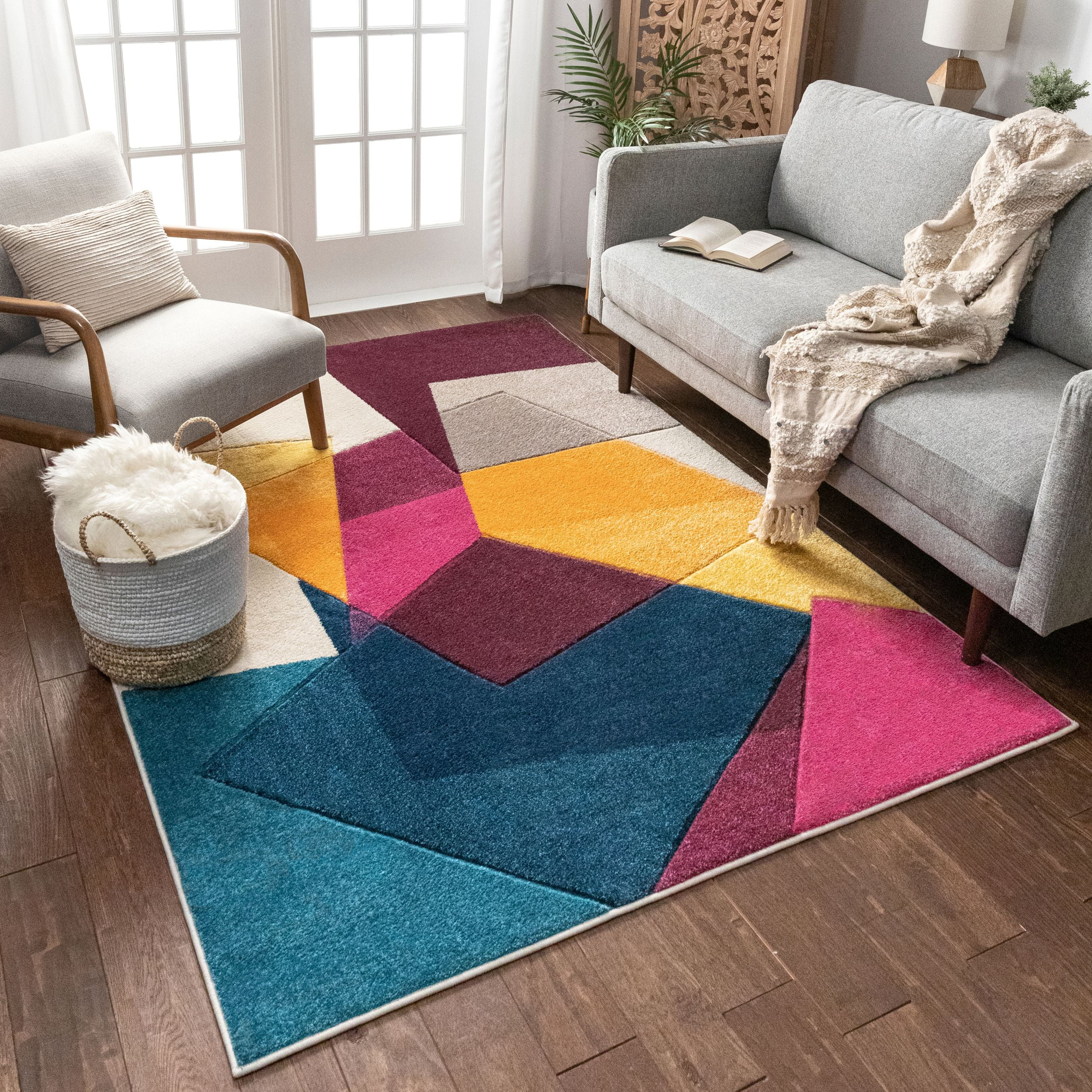 Retro Colorful Abstract Kaleidoscope Pattern 4'8X6'6 Area Rug Dining Room Entryway Foyer Living Room Bedroom Study Children Playroom Crawl Rug on Slip Washable Floor Mats.