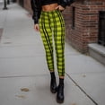 thumbnail image 2 of HNMKIU Women's High Waist Slim Fit Plaid Print Denim Casual Stretchy Tailored Comfortable Pants Leggings for Women Plus Size Yellow,L, 2 of 6