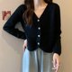 thumbnail image 1 of Chaqueta estilo Chanel otoño e invierno ropa de mujer versión coreana cuello simple botonadura simple cárdigan de punto transpirable suéter de manga larga, 1 of 4
