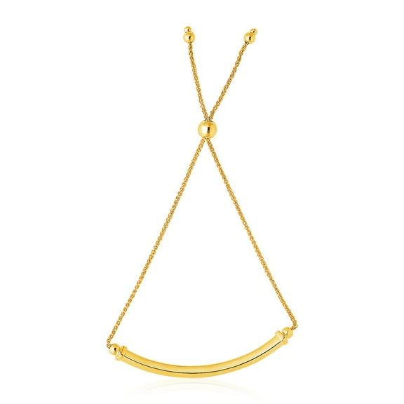 14k Yellow Gold Lariat Bracelet with Polished Curved Bar 9.25 in