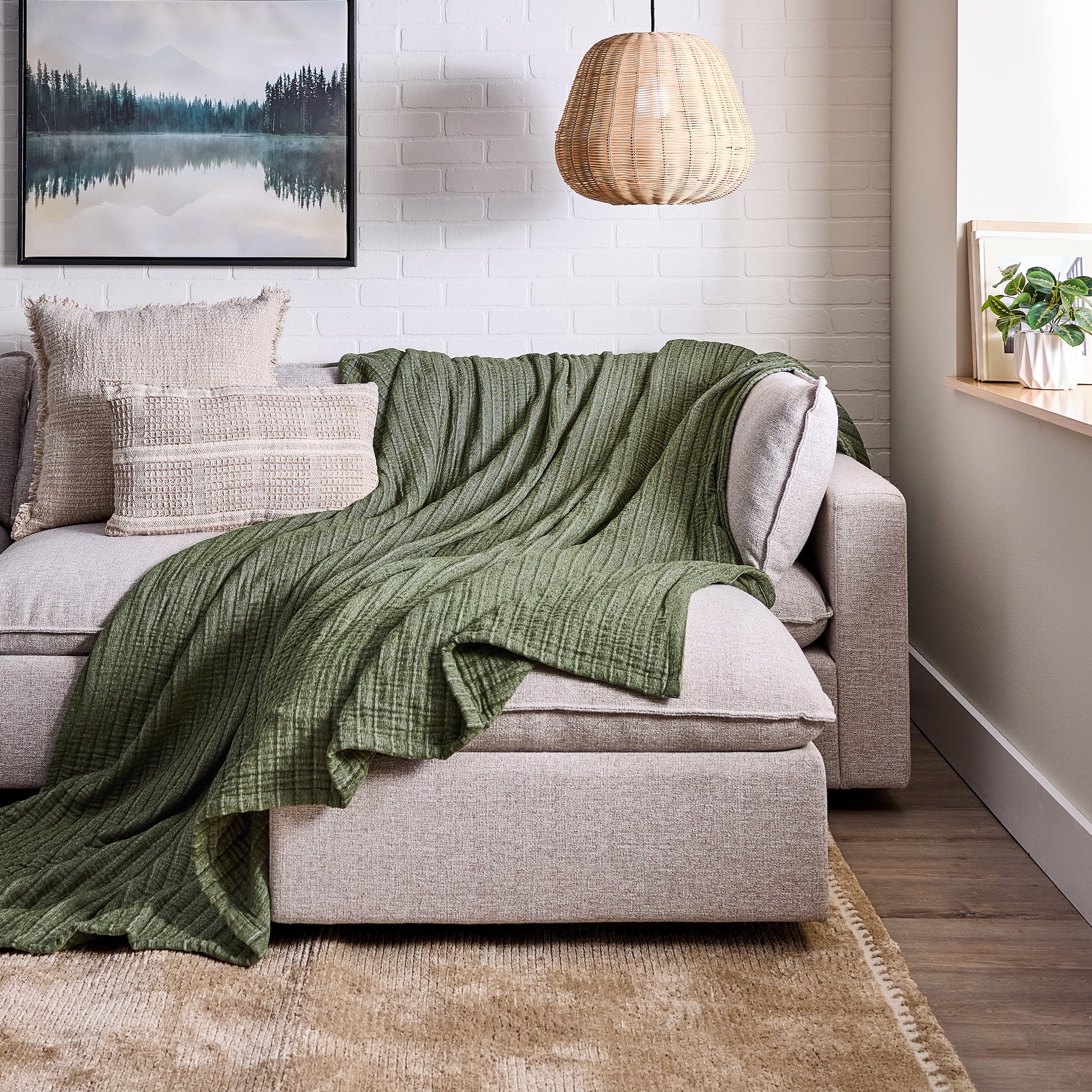 Better Homes & Gardens Cypress Green Chenille Gauze Bed Blanket, Full/Queen Size, 90 x 92 in