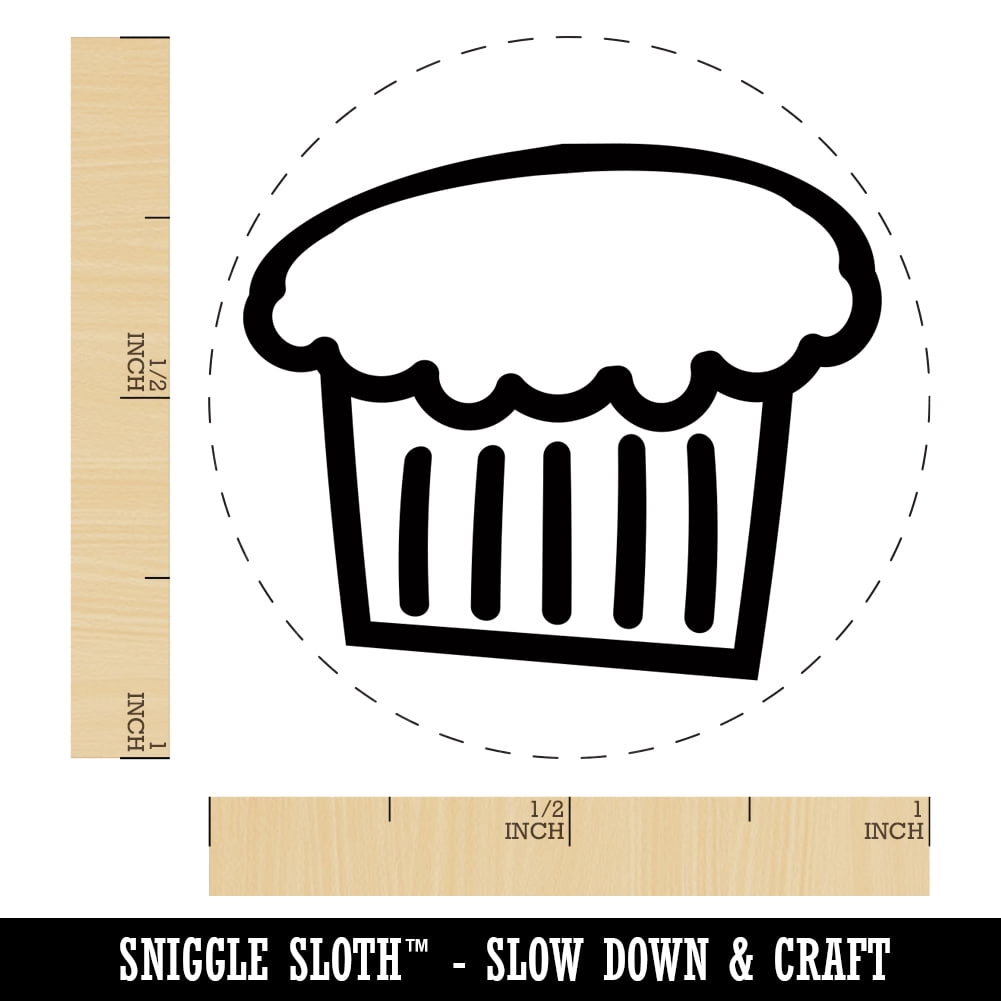 Cupcake Doodle Self-Inking Rubber Stamp Ink Stamper - Orange Ink - Medium 1 Inch
