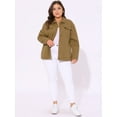 thumbnail image 3 of DARING DIVA Women's Plus Size Long Sleeve Button Front Washed Denim Jacket 1X Light Brown, 3 of 6