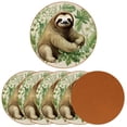 thumbnail image 2 of Sloth Luxury Microfiber Leather Round Coasters Set of 6 - 11x11 cm Drink Coasters for Home and Office Use, 2 of 6