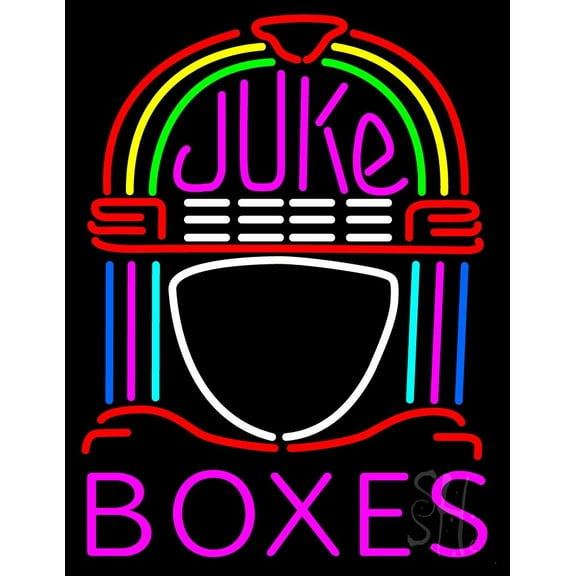 Pink Juke Boxes LED Neon Sign 24 x 31 - inches, Black Square Cut Acrylic Backing, with Dimmer - Bright and Premium built indoor LED Neon Sign for caf, club, party, event and stroefront.