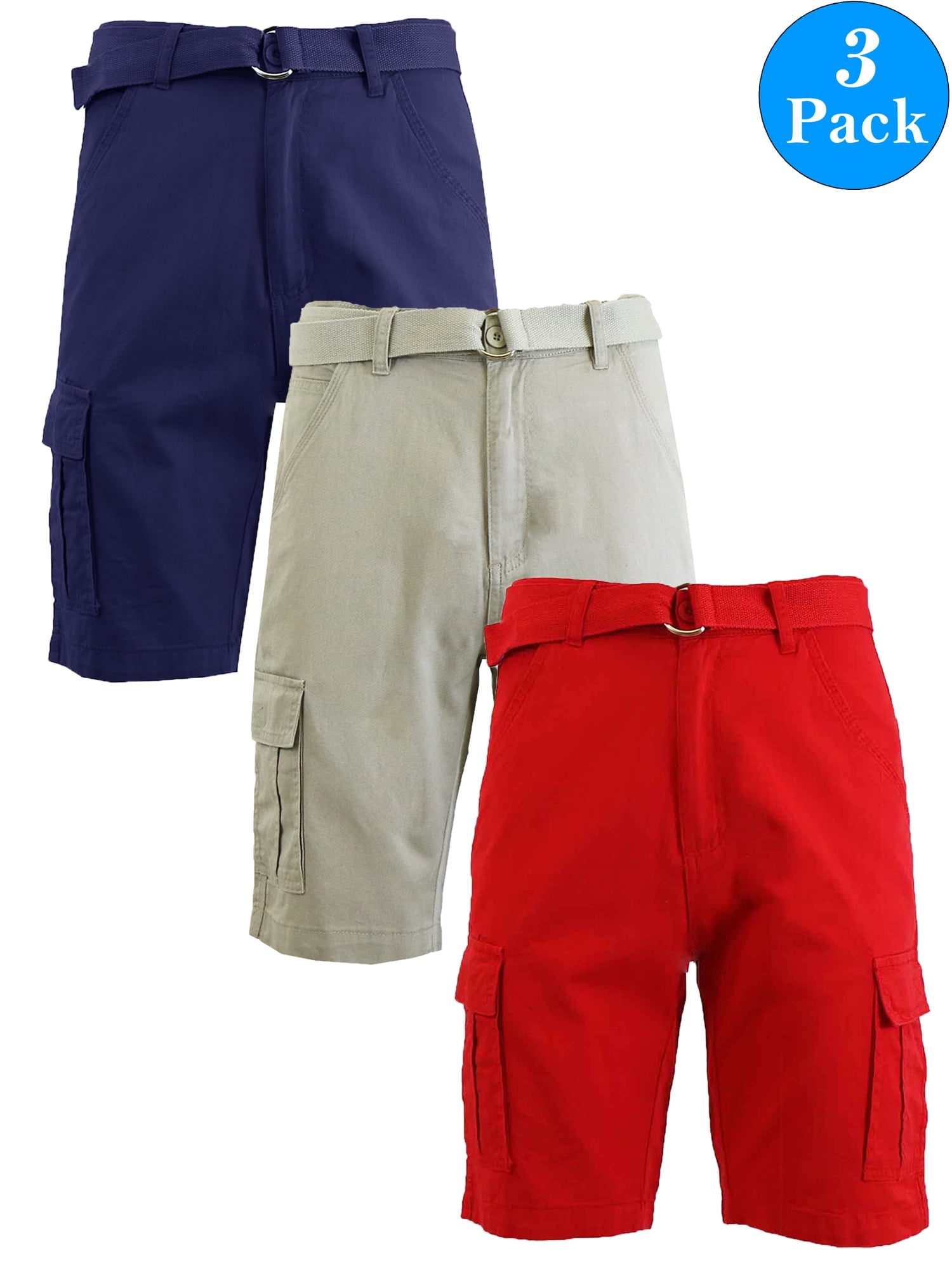 Men's Belted Cotton Cargo Shorts (3 