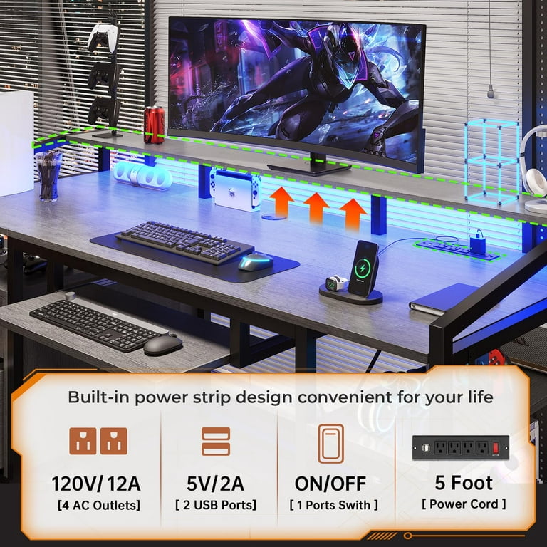 Gray Gaming Desk with LED Lights : LDT4826GD