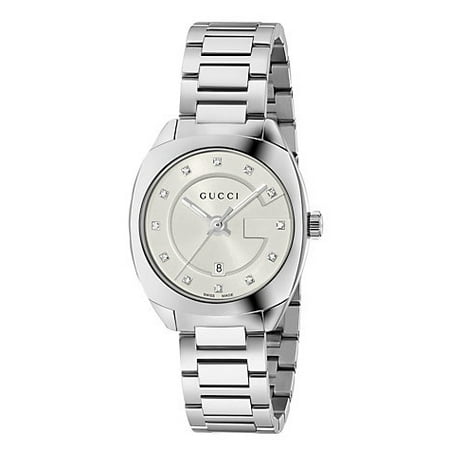 - Gucci GG2570 White Dial Stainless Steel Diamond Ladies Watch YA142504