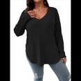 thumbnail image 3 of Suéter Informal de Punto con Cuello en V y Larga para Mujer, Talla Grande Negro XL, 3 of 10