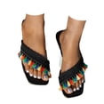 thumbnail image 2 of IUJSOY Boho Tassel Flats Sandal for Women Floral Embroidered Fringe Knot Square Toe Slip on Slides, 2 of 9