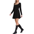 thumbnail image 4 of Vestido Casual de Mujer Inspire Chic con Cuello Cuadrado y Manga Larga, Corte A, por encima de la Rodilla, Color Negro, 4 of 6