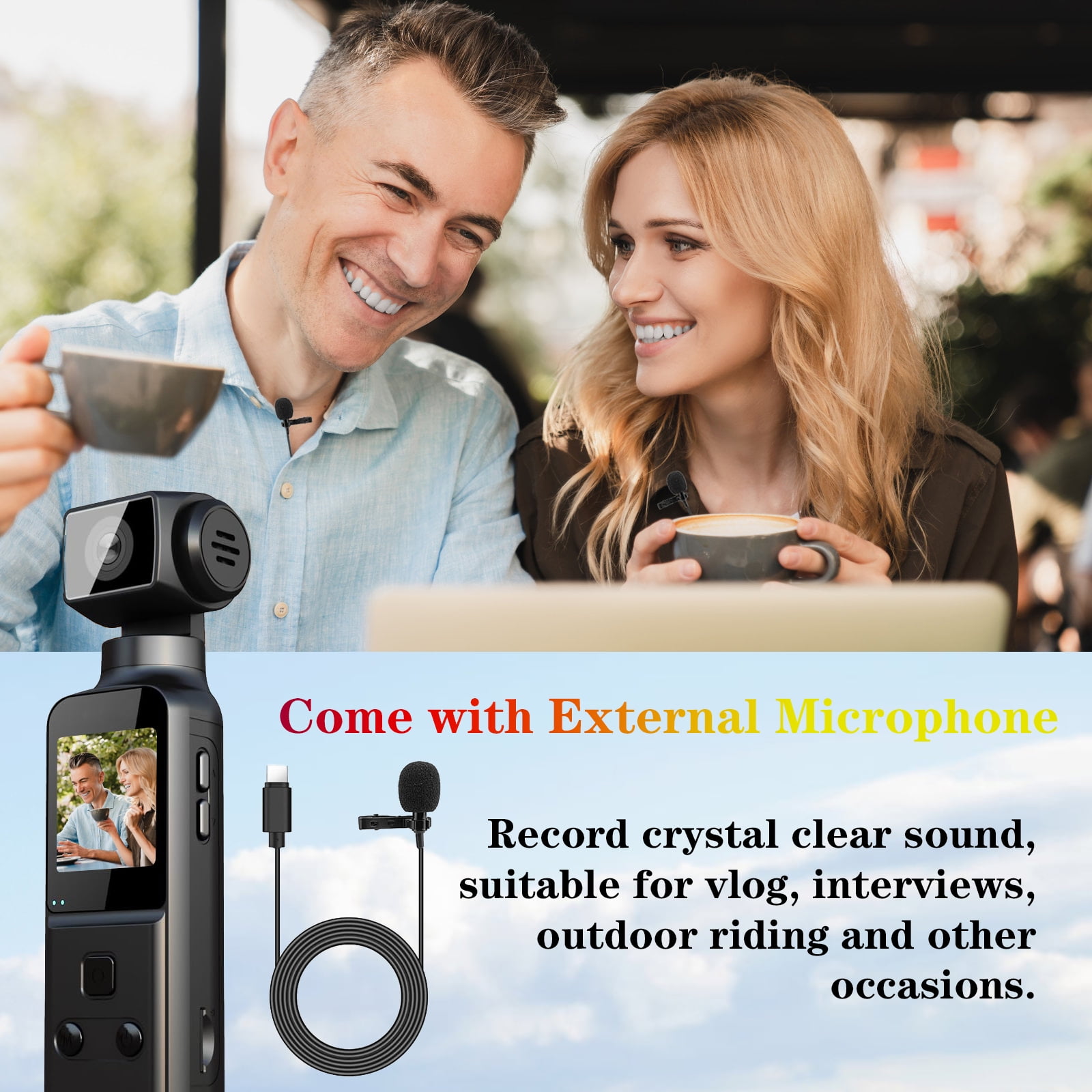 MARVUE 4K Body Camera with External Microphone, 270° Rotatable Mini Video & Audio Pocket Camera Ideal for Outdoor, Bike, Travel, 32GB Included