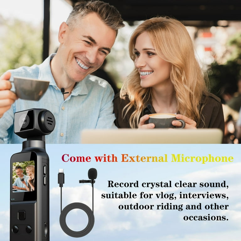 MARVUE 4K Body Camera with External Microphone, 270° Rotatable Mini Video & Audio Pocket Camera Ideal for Outdoor, Bike, Travel, 32GB Included