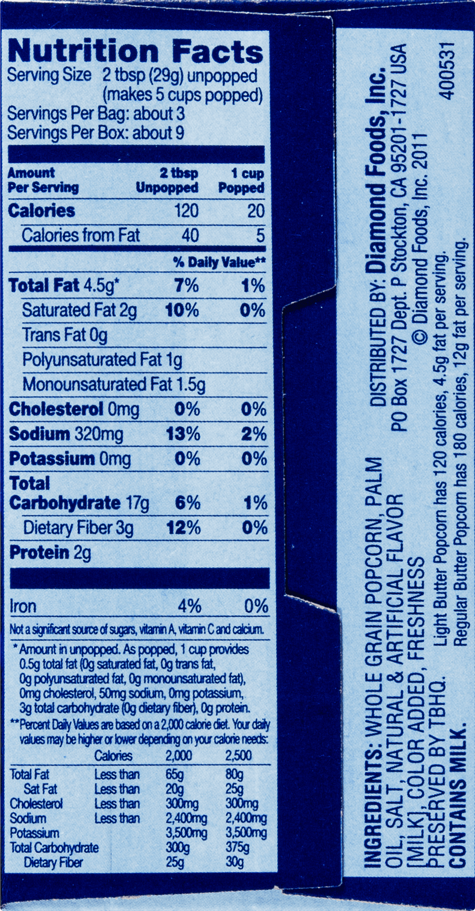 Microwave Popcorn Nutrition Facts Pop Secret