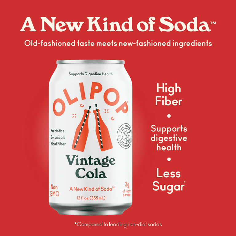 OLIPOP Prebiotic Soda, Vintage Cola, 12 fl oz, 4 Pack, Pantry 