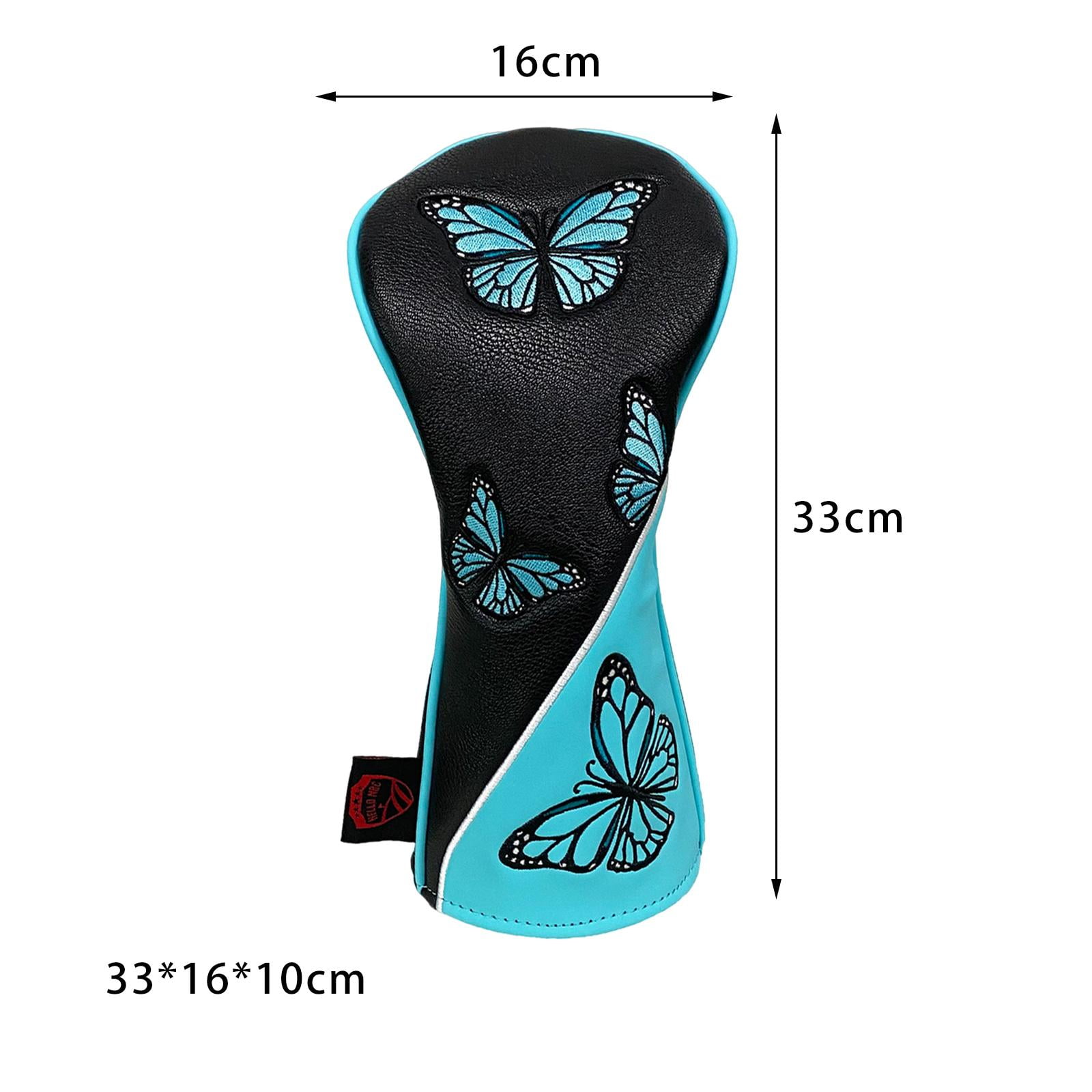 Golf Wood Headcovers PU Leather Protector Scratch Butterfly Pattern Club Head Cover for Golfer Outdoor Sports Travel Transport Black Driver