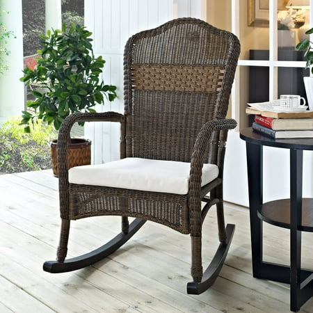 Childs Wicker Rocker - Coral Coast Mocha Resin Wicker Rocking Chair with Beige Cushion