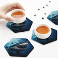 thumbnail image 4 of Leather Coasters with Heat-resistant for Drinks, 3D Realistic Shark -标题2 Hexagon, 4 of 5