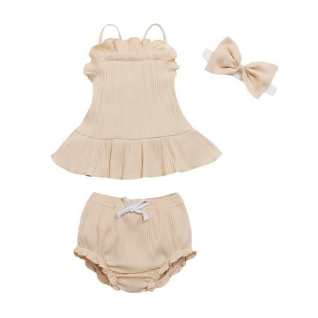 

Fesfesfes Infant Baby Girls Solid Ruffles Backless Suspender Tops Shorts Headbands Outfits