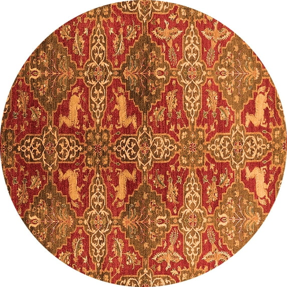 Ahgly Company Indoor Round Oriental Orange Industrial Area Rugs, 5' Round