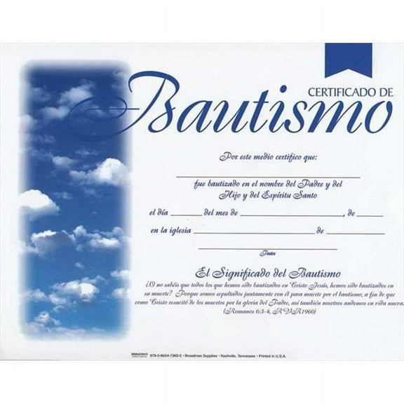 Span-Certificate-Baptism (4-Color) (Certificado De Bautismo) (Pack Of 6)