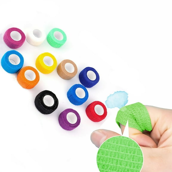 Artrylin Bulk Elastic Tape -12Pcs Self Adherent Cohesive Bandages Wrap,0.98 inch x 5 Yards Self-Adhesive Gauze Wrap for Sports, Stretchy Medical Binding Bandage，Vet Wrap Bandages Tape (Mixed Colors)