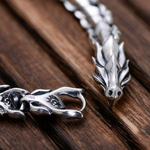 Aqestyerly Sterling Silver Dragon Bracelet Link of Dragon Bracelet for Men  Clasp
