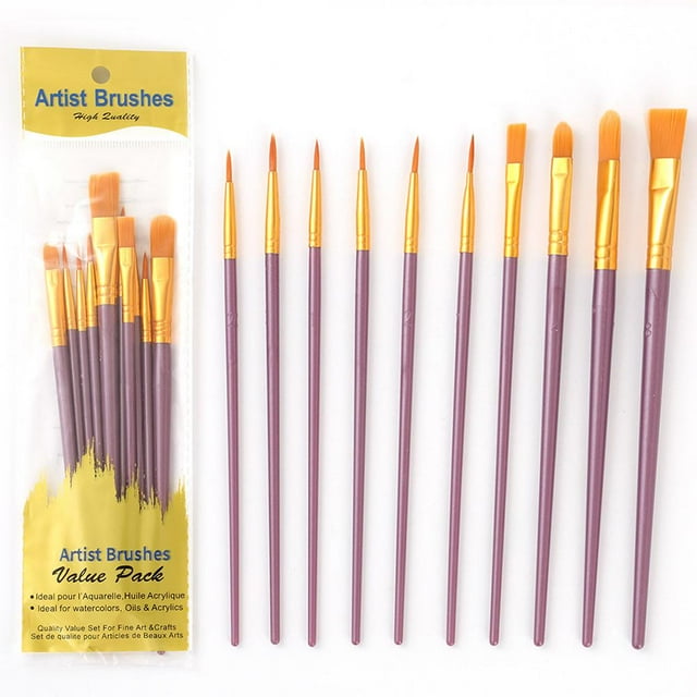 Acrylic Paint Brush Set 10pcs Nylon Hair Brushes for All Purpose Oil