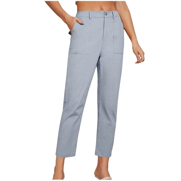 cocolona Womens Summer Capri Pants Dressy Casual Solid Color Elastic Work Cropped Trousers