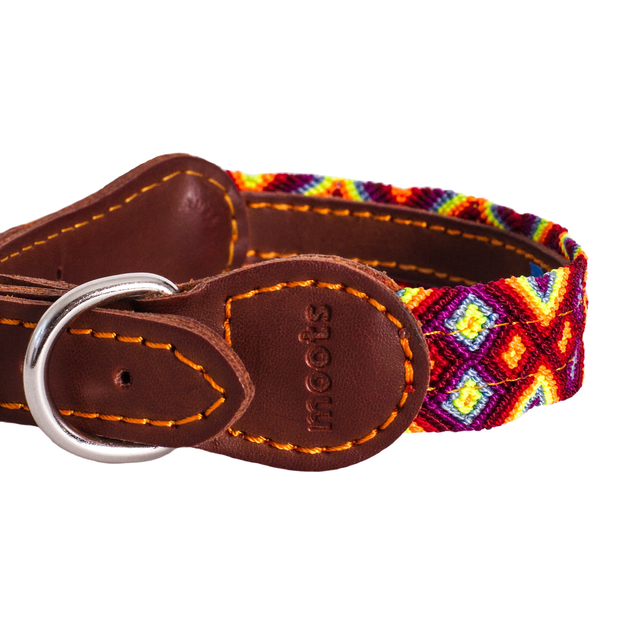 Moots Root Hand-Knitted Leather Pet Collar Red Medium