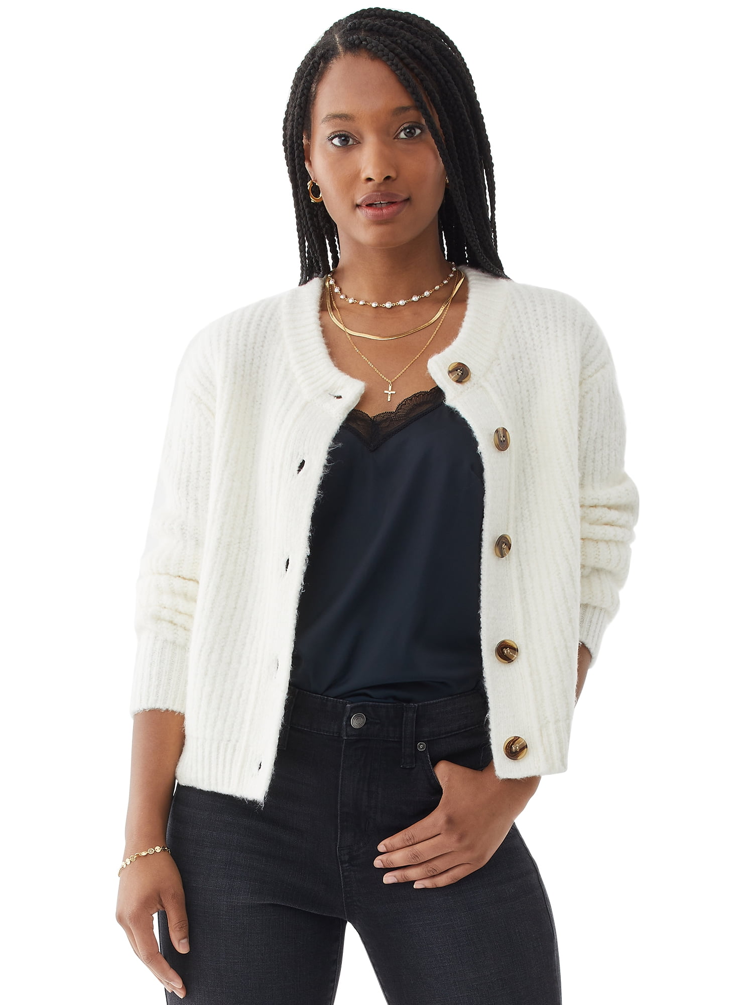 waffle knit cardigan sweater