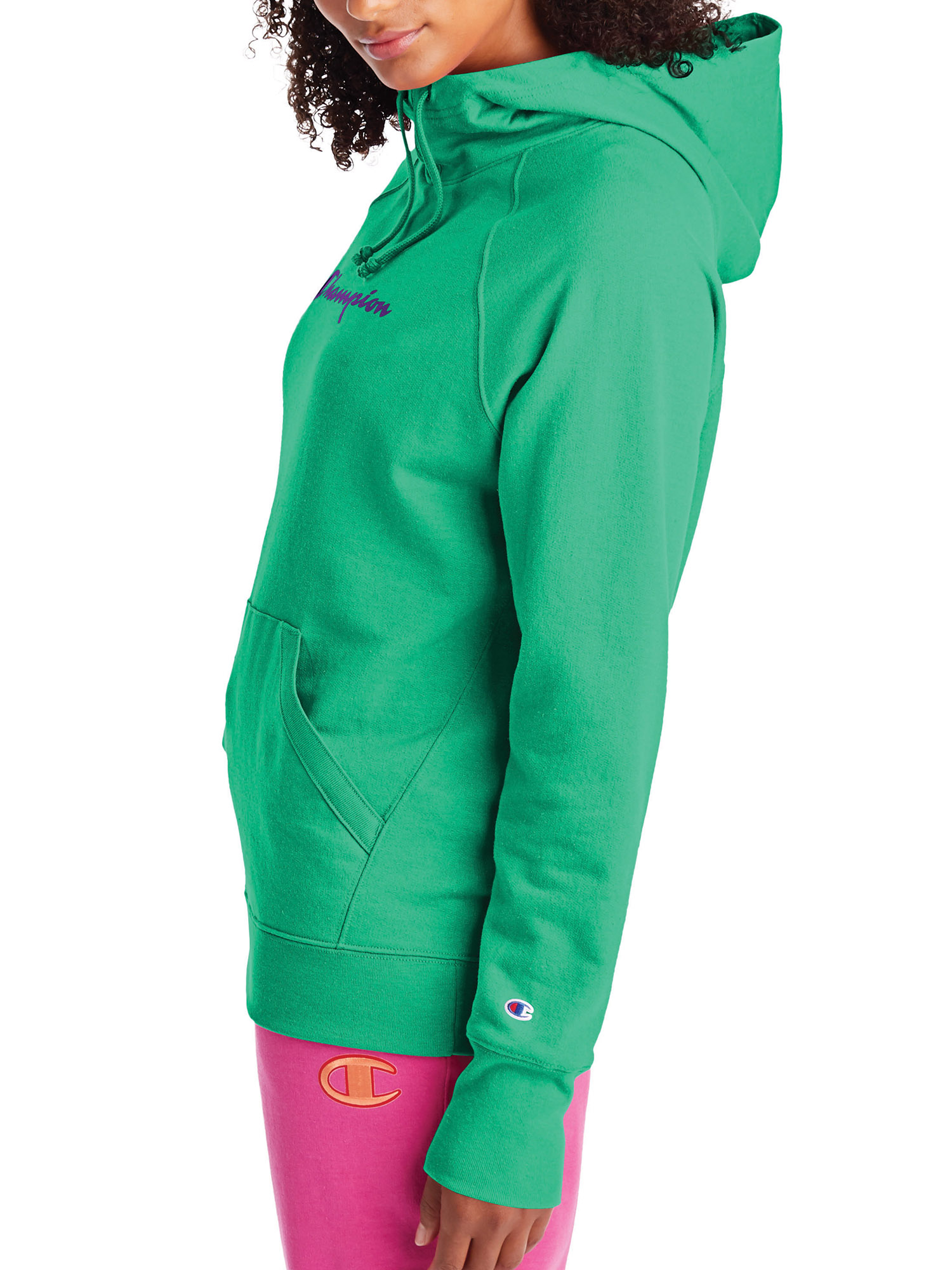 Champion Women's Athletics Powerblend Fleece Hoodie, Script Logo Green Alive XS - image 3 of 5