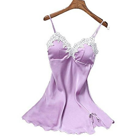 

Suanret Women V-Neck Satin Silk Lace Lingerie Pajama Night Dress Sleepwear