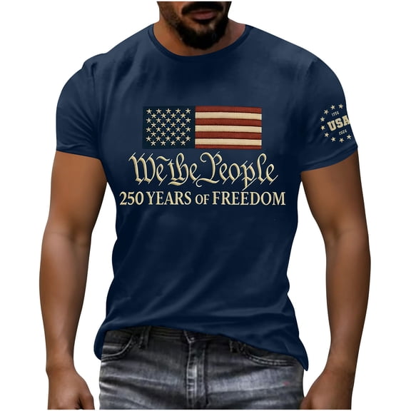 Mens US 250th Anniversary T Shirt Short Sleeve Round Neck Top American Flag July 4th Patriotic T-Shirt Summer Basic Tees