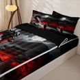 thumbnail image 3 of Metsweet Japanese Samurai Dragon Zipper Twin Comforter Sets with Fitted Sheet and 2 Pillowcases, Moutain Scenery Zipper Bedding Set, Black Red White,4-Piece,Black Reversible, 3 of 6