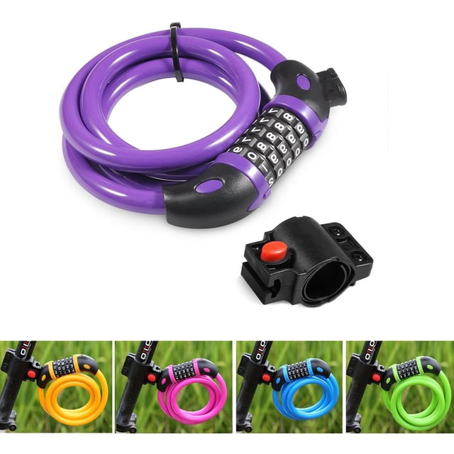 Bike Lock High Security 5 Digit Resettable Combination Coiling Cable Lock Best for Bicycle Outdoors, 1.2mx12mm Purple