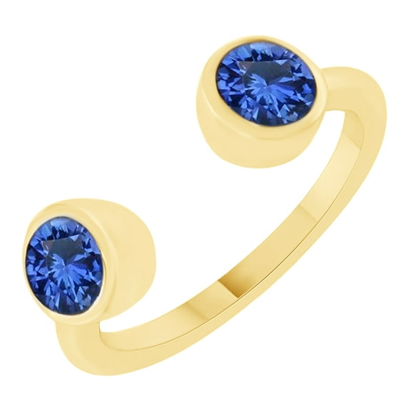 AFFY Round Cut Simulated Blue Sapphire Two Stone Band Ring in 14k Yellow Gold Over Sterling Silver (0.90 Cttw) Size Ring - 4