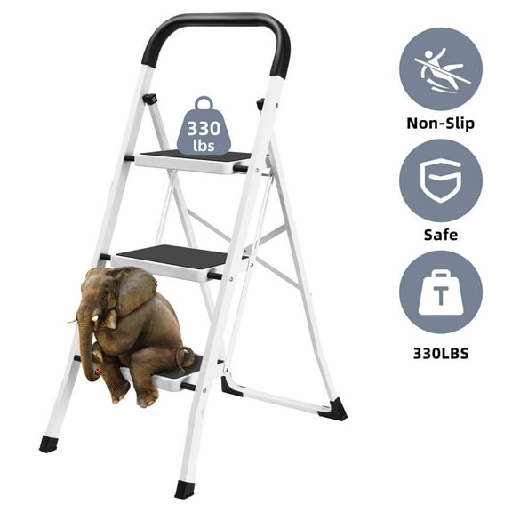 spanspace 3 Step Folding Ladder, Portable Lightweight Folding Step Stool with Handgrip, Wide Anti-Slip Platform Steps, 330 lbs Capacity